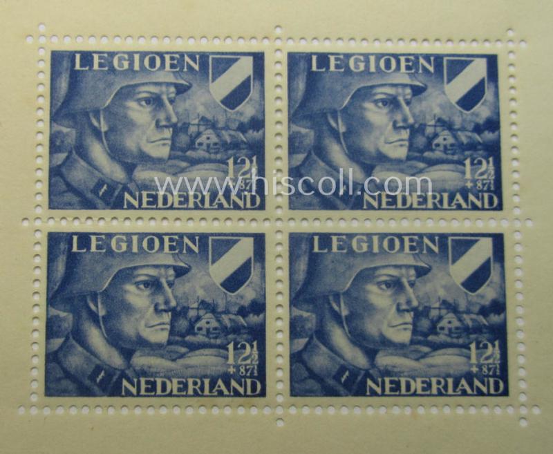 Neat - and complete! - set comprising of two Dutch 'blocks' of resp. 10 (ie. 4) postage-stamps, both as issued in mid-1942 in order to raise funds for the: 'Voorzieningsfonds' of the Dutch Legion (ie. for the Waffen-SS volunteers)