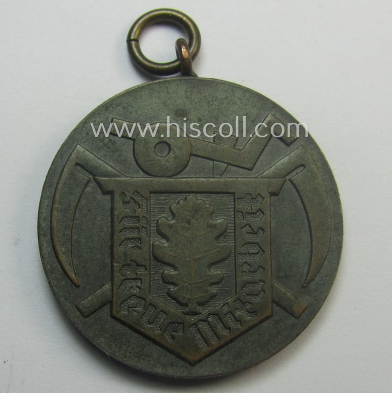 Tarnished silver-toned, typical 'Reichsnährstand'- (ie. 'RNSt.'-) related, (portable) loyal-service-award entitled: 'Reichsnährstand - Landesbauernschaft Kurmark - Für treue Mitarbeit'