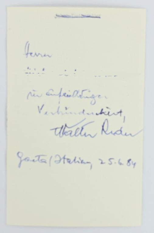 Signature of Waffen-SS Knight's Cross Recipient 'Walter Reder'