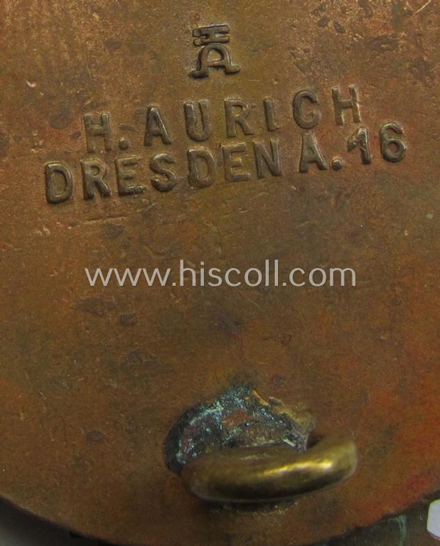 'HJ'- ('Hitlerjugend') ie. 'BDM'- ('Bund Deutscher Mädel') related: 'Reichsberufswettkampf-Siegerabzeichen' (of the 2nd model) entitled: 'Kreissieger 1939' and being a neatly maker- (ie.: 'H. Aurich'-) marked example