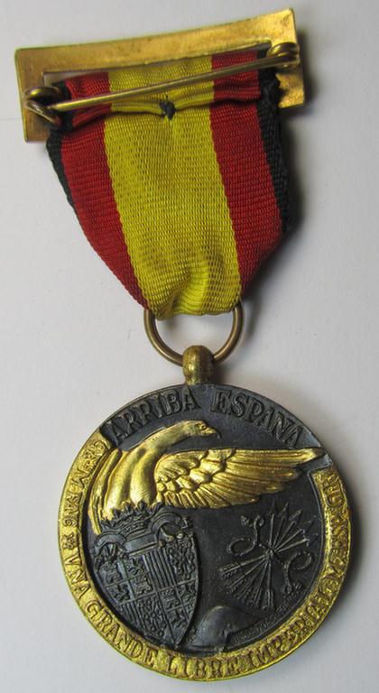 Spanish-issued, Spanish Civil-War commemorative-medal called: 'Medalla de la Campaña 1936-1939' that comes mounted onto its (typically Spanish) mounted ribbon and that comes in a wonderful and hardly used condition