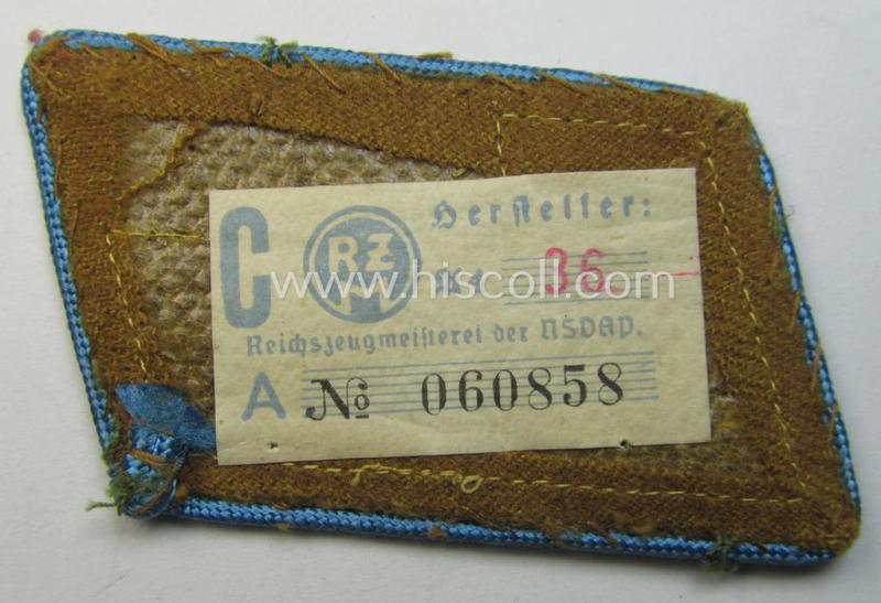 Fully matching pair of N.S.D.A.P.-type collar-patches (ie. 'Kragenspiegel für pol. Leiter') being a pair as was intended for an: 'N.S.D.A.P.-Hauptstellenleiter' at 'Orts'-level that still retains its period-attached 'RzM'-etiket