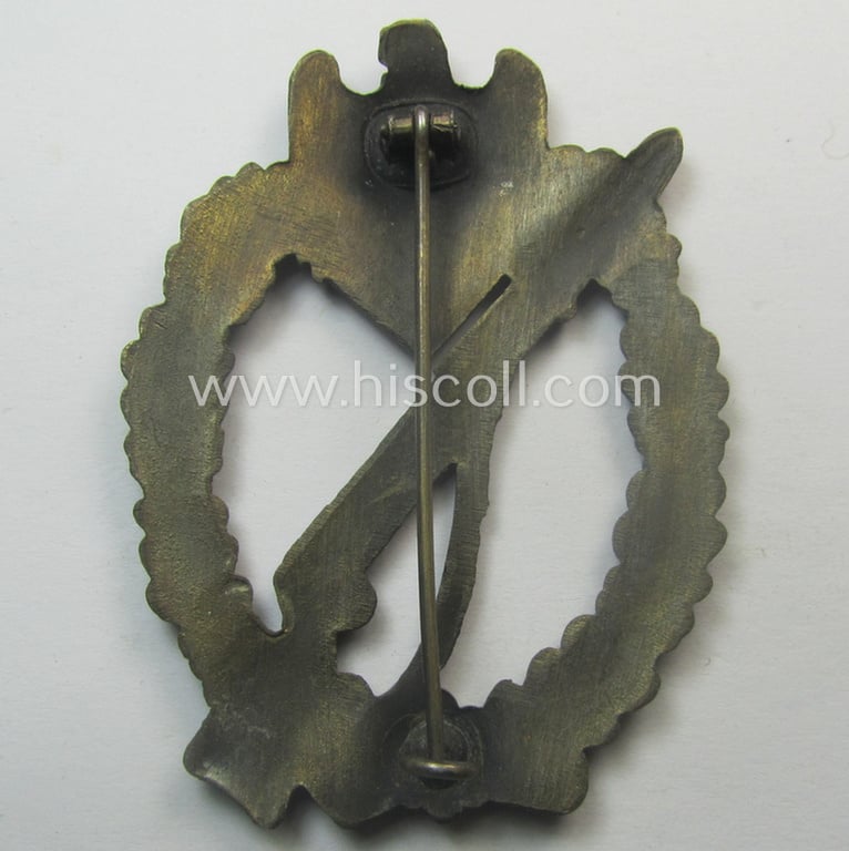 Superb, 'Infanterie Sturmabzeichen in Bronze' (or: bronze-class infantry-assault-badge ie. IAB) being a non-maker-marked, so-called: 'semi-hollow-back'-example as was (I deem) produced by the: 'R.A. Karneth u. Söhne'-company
