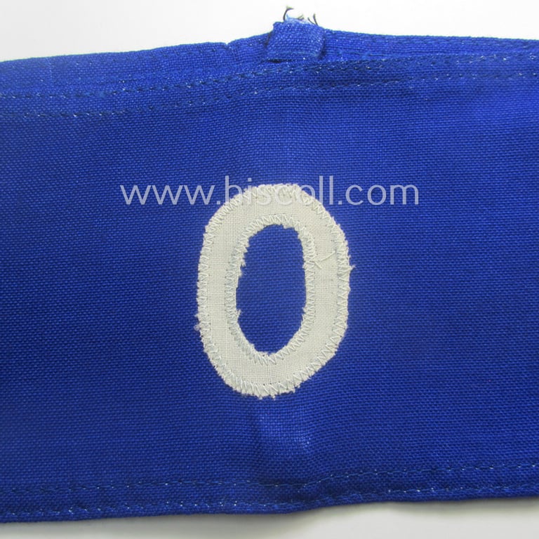 Attractive - and scarcely found! - EM- (ie. NCO-) pattern, 'Reichsluftschutzbund' (ie. 'RLB'-) service-armband showing a period-attached capital 'O'-character as was intended for usage by a member serving as an: 'RLB-Ortner' (ie. caretaker)