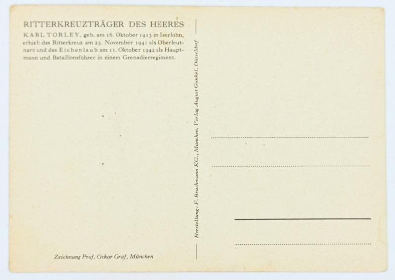 German Willrich Postcard 'Knight's Cross Recipient Karl Torley'