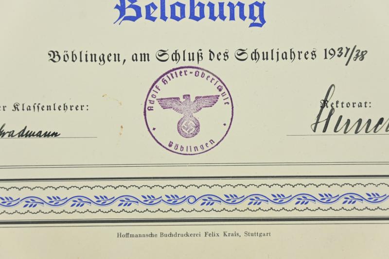German Third Reich Certificates 'Adolf Hitler Schule'