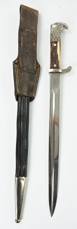 German Police Stag Handled Dress Bayonet with Frog