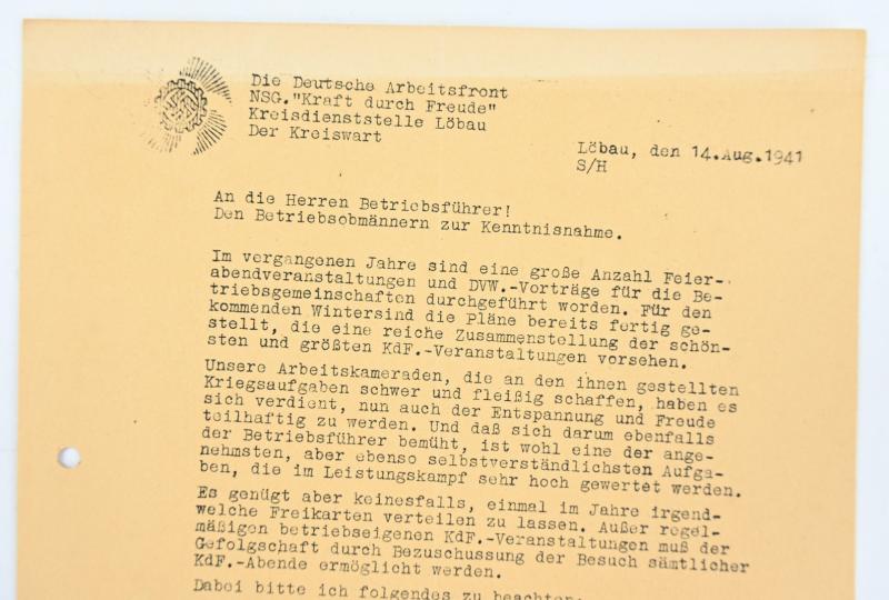 German DAF/KdF Member Letter 1941