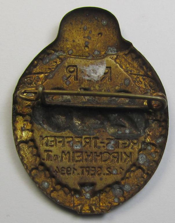 Neat, golden-bronze-toned- (and I deem typical zinc-based) WH (Heeres) related day-badge (ie. 'tinnie' or: 'Veranstaltungsabzeichen') as was issued to commemorate a meeting named: 'RIR 248 Rgts.Treffen - Kirchheim u. T. - 1. u. 2. Sept 1934'