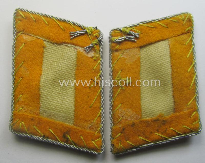 Pair of - fully matching! - WH (Luftwaffe) officers'-type collar-patches (ie. 'Kragenspiegel für Offiziere der LW') as executed in golden-yellow-coloured wool as was intended for usage by a: 'Oberst der Flieger- o. Fallschirmjäger-Trpn.'