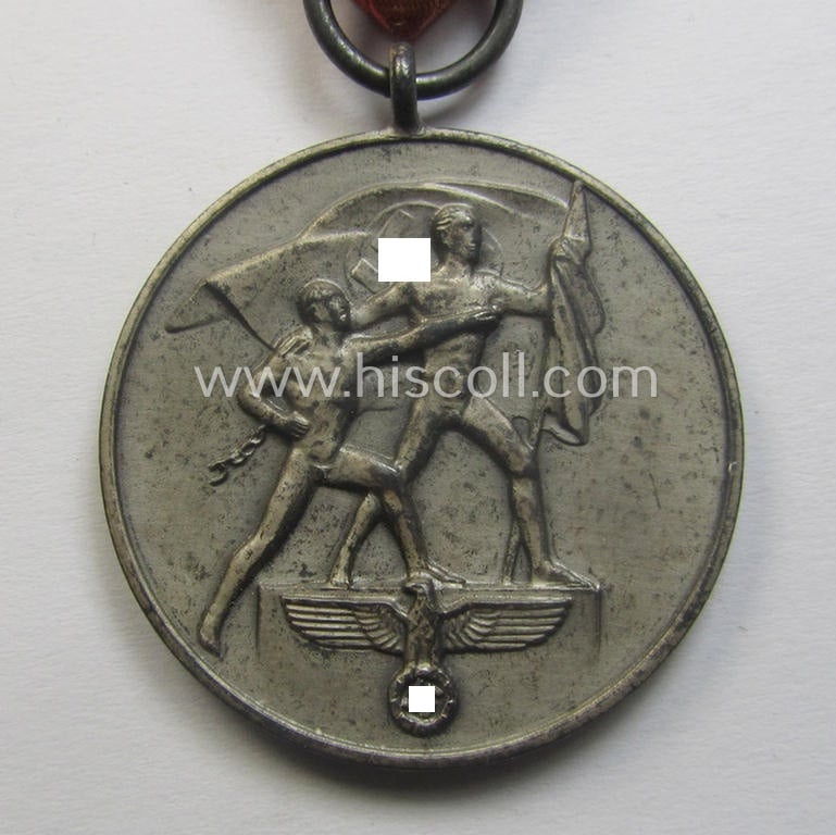 WH Austrian-occupation- (ie. 'Anschluss'-) medal: '13. März 1938' being a very attractive (albeit somewhat tarnished) example that comes stored in its bright-red-coloured- and/or typical non-maker-marked etui as issued