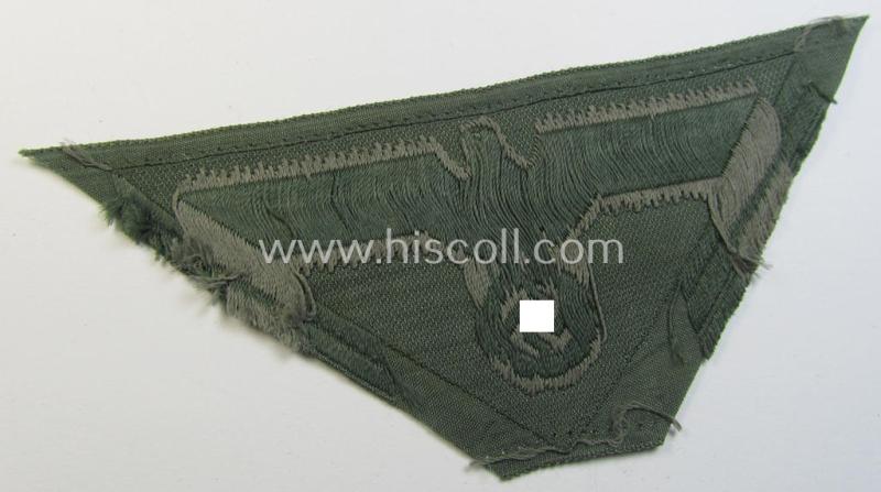 Neat, later-war-period WH (Heeres) so-called: 'M44'-pattern- and/or: trapezoid-shaped breasteagle ie. 'Brustadler für Mannschaften u. Uffz.' (being a field-grey-coloured example that is void of an interwoven 'BeVo-Wuppertal'-makers'-designatio...