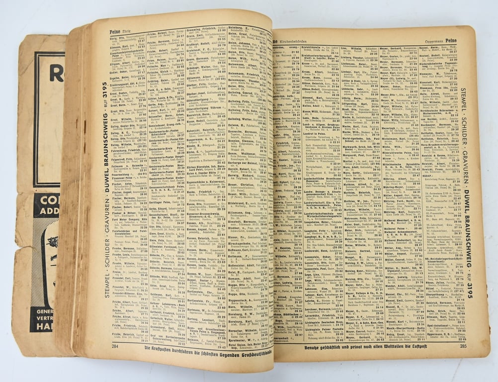 German Index Phone Book Hannover 1941