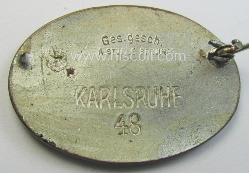 DRK nurses'-badge entitled: 'Schwesternschaft' being a scarcely found, oval-shaped version showing a bearers'-number: ('48'), towns-name: ('Karlsruhe') and/or makers'-mark ('A. Stübbe - Berlin')