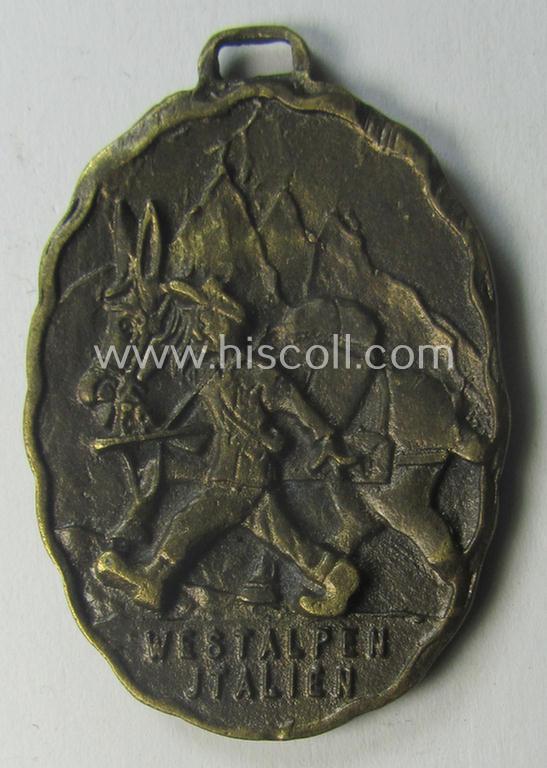 WH (Heeres) 'Gebirgsjäger'-related item: a semi-official, commemorative-medal (aka: 'Url') depicting a representation of the famous '5. Gebirgsjäger-Division'-related, 'Gams'-symbol and text: 'Le. Kol./Geb.Jäg. Rgt. 100 - 1945'