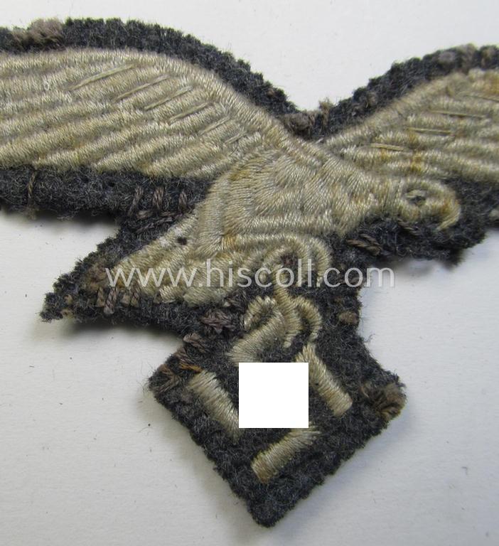 Attractive - truly worn and carefully tunic-removed! - WH (Luftwaffe) EM- (ie. NCO-) type breast-eagle (ie. 'Brustadler für Mannschaften u. Uffz. der Luftwaffe') being a machine-embroidered example as was intended for the various LW-troops