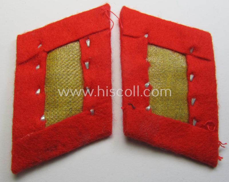 Truly worn - and fully matching! - pair of WH (Luftwaffe) bright-red-coloured, EM- (ie. NCO-) type collar-patches (ie. 'Kragenspiegel') as was intended for usage by a member within a: 'Flak-Artillerie'-regiment ie. unit