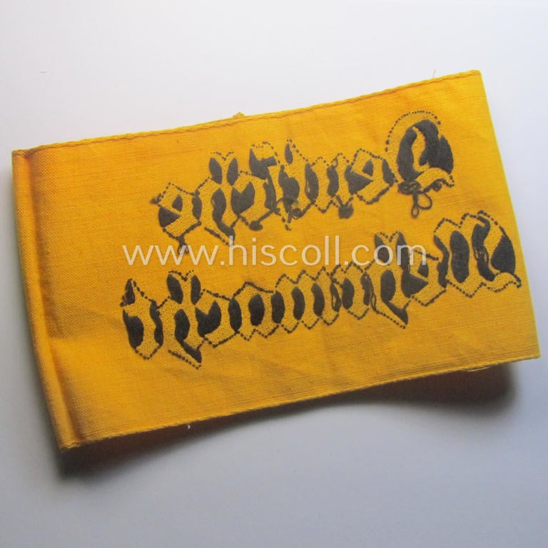 Linnen-based- and/or neatly 'BeVo'-woven, golden-yellow-coloured armband (ie. 'Armbinde') entitled: 'Deutsche Wehrmacht' as was intended for (civilian) staff-members serving within the German armed forces ie. 'Deutsche Wehrmacht'