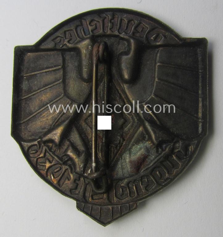 HJ- (Hitlerjugend-) related day-badge (ie. 'tinnie' or: 'Veranstaltungsabzeichen') as was issued to commemorate participation in a HJ-related gathering ie. rally named: 'Deutsches Jugendfest 1936'