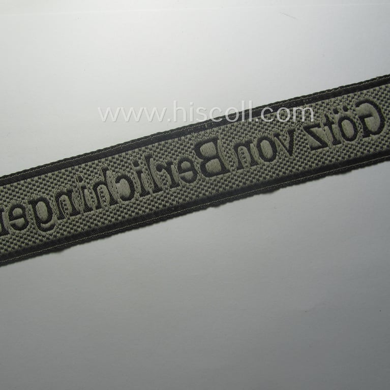 Waffen-SS 1943/44-pattern cuff-title (ie. 'Ärmelstreifen') as executed in typical 'BeVo'-weave-pattern as was intended for a member within the: '17. SS-Panzergrenadier-Division "Götz von Berlichingen"
