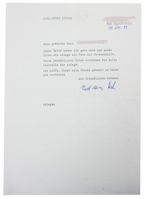 Signature of Waffen-SS KC Recipient 'Karl-Heinz Lichte'