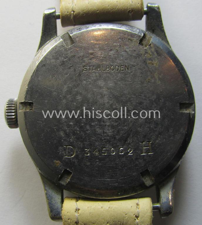Superb - and scarcely encountered! - WH (Heeres, LW etc.) WWII-period wrist-watch (or: 'Dienstuhr') of the make: 'Grana' having an engraved number: 'D345062H' on its back (and that comes in a still functional condition)
