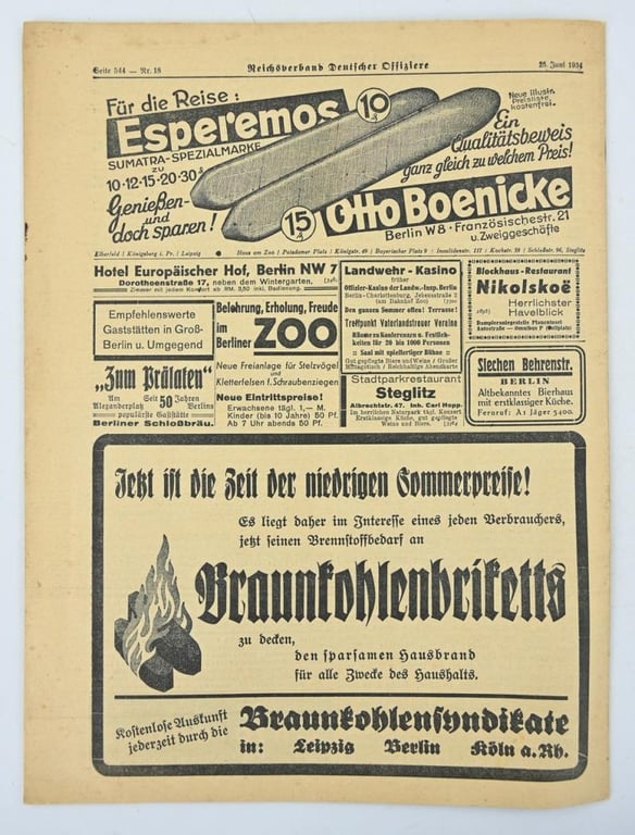 German Newspaper 'Reichsverband Deutsche Offiziere'