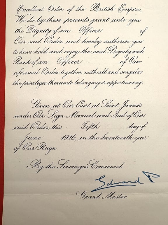 AUTHENTIC MILITARY CITATION HAND SIGNED BY HRH KING GEORGE & PRINCE EDWARD.