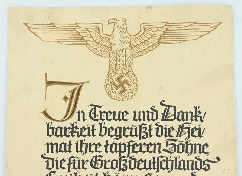 German WH Death Certificate 'Gefr. Friedrich Auer'