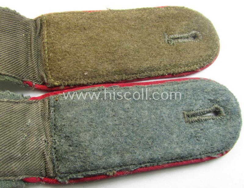 Superb - and fully matching! - pair of WH (Heeres) mid- ie. (later-) war-period (ie. 'M43'-pattern-) EM-type shoulderstraps as piped in the 'karmesin'-red-coloured branchcolour as was intended for a: 'Soldat der Veterinär-Truppen o. Generalsstab...