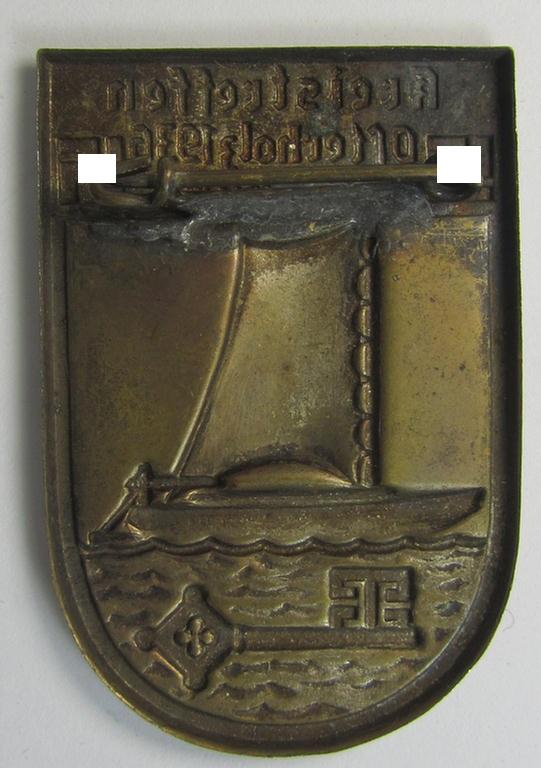 Silverish-toned - and partly enamelled! - N.S.D.A.P.-related day-badge (ie. 'tinnie') being a non-maker-marked example as was issued to commemorate a specific gathering entitled: 'Kreistreffen Osterholz - 1936 - in Aumund'