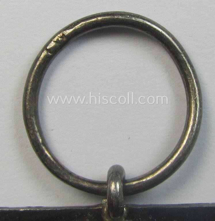 Attractive, WWI-period: 'Eisernes Kreuz II. Klasse' (or: iron cross second class) being a typical maker-marked example that comes together with its (minimally) confectioned but long-sized piece of ribbon (ie. 'Bandabschnitt')