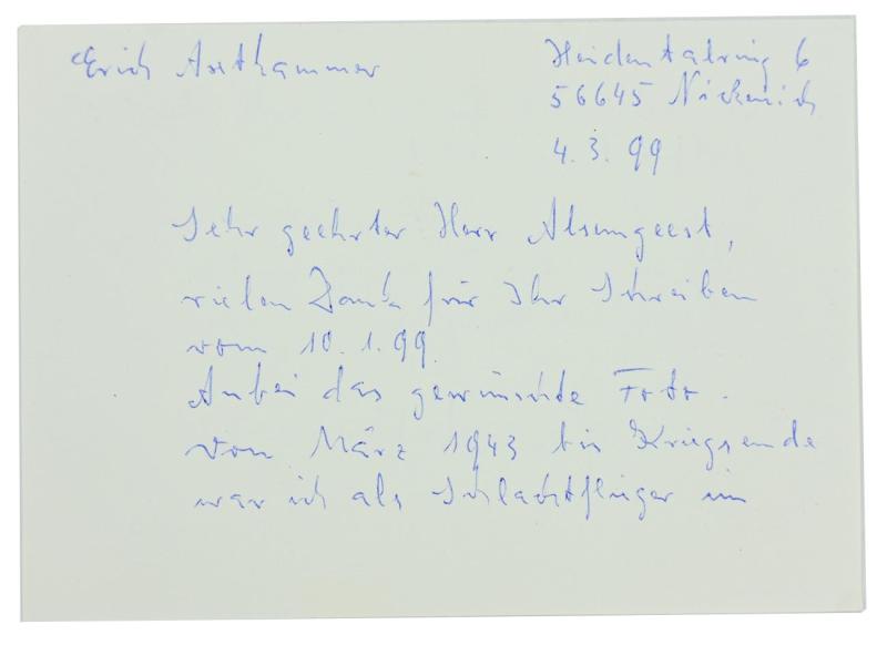 Signature of Luftwaffe KC Recipient 'Erich Axthammer'