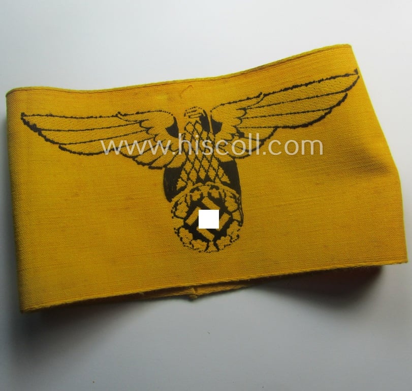 Linnen-based- and/or 'machine-woven', golden-yellow-coloured armband (ie. 'Armbinde') showing a woven eagle-device as specifically intended for (civilian) staff-members (ie. 'Zivilangestellten') of the armed forces ie. 'Deutsche Wehrmacht'
