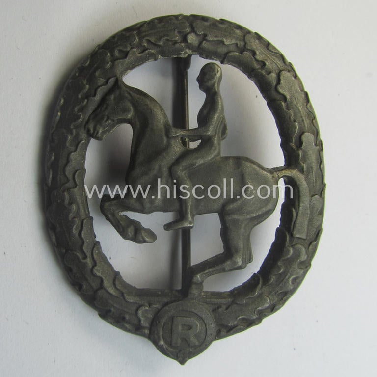 'Deutsches Reiterabzeichen der 3. Klasse (ie. 'in Bronze') being a maker- (ie. 'L.Chr. Lauer'-) marked example that comes together with its accompanying 'Halbminiatur'