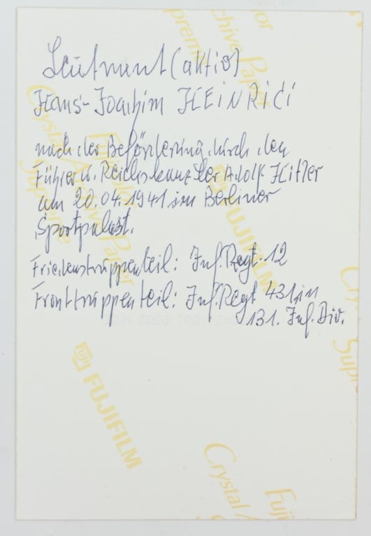 Signature of Wehrmacht Heer KC Recipient 'Hans-Joachim Heinrici'
