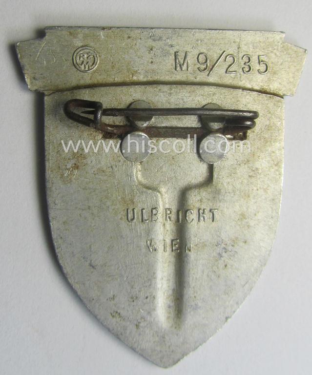 Commemorative, aluminium-based SA- o. HJ (ie. 'Sturmabteilungen'-) related 'tinnie' being a maker-marked example showing an 'SA-Sportabzeichen' and text: 'Winterwehrkämpfe - Aflenz - 27.-29.-1.1939'