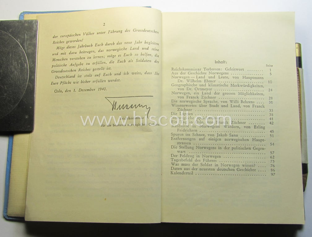 Neat - and most certainly not that often encountered! - 'Deutsche Wehrmacht'-related agenda (ie. annual diary or: 'Jahrbuch'): 'Norwegen' and that comes in a 'virtually mint' condition