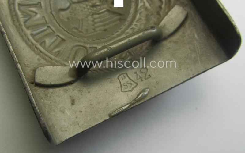 'Virtually mint', 'standard-issue'-pattern WH (Heeres) field-grey-toned- and/or typical steel-based belt-buckle being a maker- (ie. 'm.S.S.'-) marked and/or: '1942'-dated example