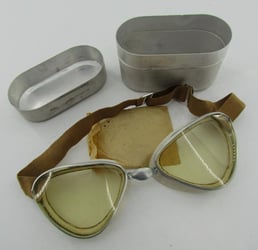 N.Raule Torino 1940's motorcycle goggles, with tin case