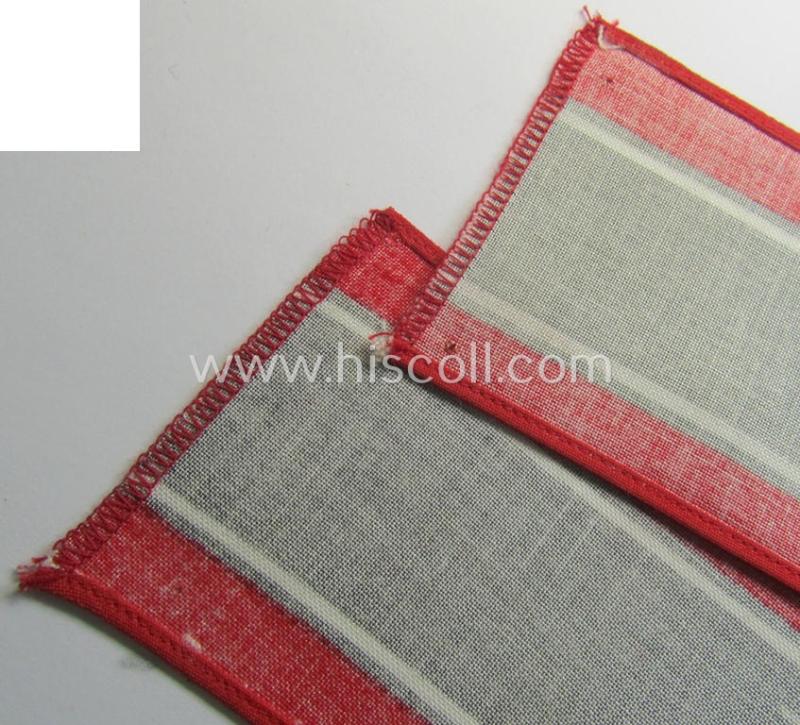 Superb, typically printed- and/or later-war-period, bright-red- and/or black-coloured so-called: 'Deutscher Volkssturm'-armband (ie. 'Armbinde') that comes in an overall very nice- (I deem hardly used- nor worn- ie. 'virtually mint'-), conditio...