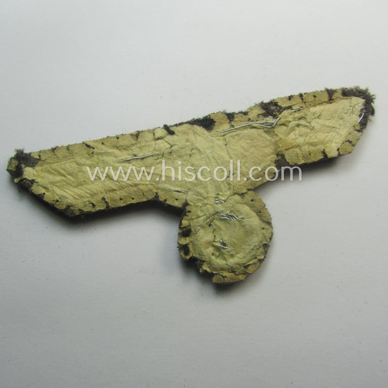 WH (Heeres) officers'-type, hand-embroidered breast-eagle (ie. 'Brustadler für Offiziere') as was executed in bright-silverish-coloured braid as was intended for usage on the various officers'-pattern tunics