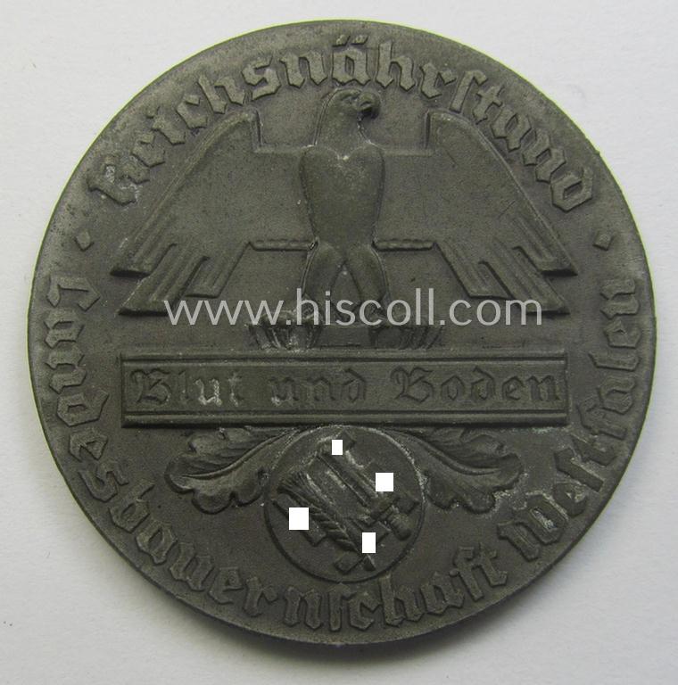 Greyish-silver-toned, 'Reichsnährstand'- (ie. 'RNSt.'-) related, commemorative-award-plaque entitled: 'Reichsnährstand - Landesbauernschaft - Blut und Boden - für züchterische Leistungen' and that comes stored in its period etui