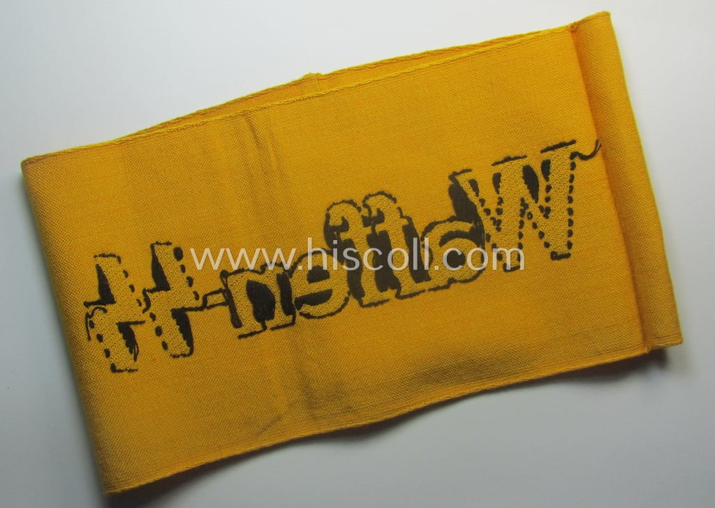 Golden-yellow-coloured- and/or linnen-based armband (ie. 'Armbinde') entitled: 'Waffen-SS'