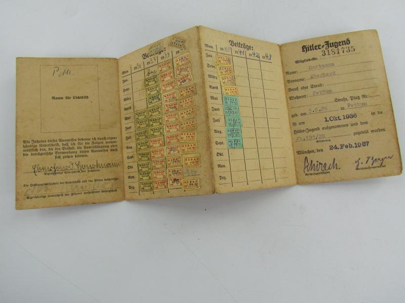 Hitler Jugend Paperwork Grouping With Member Pass