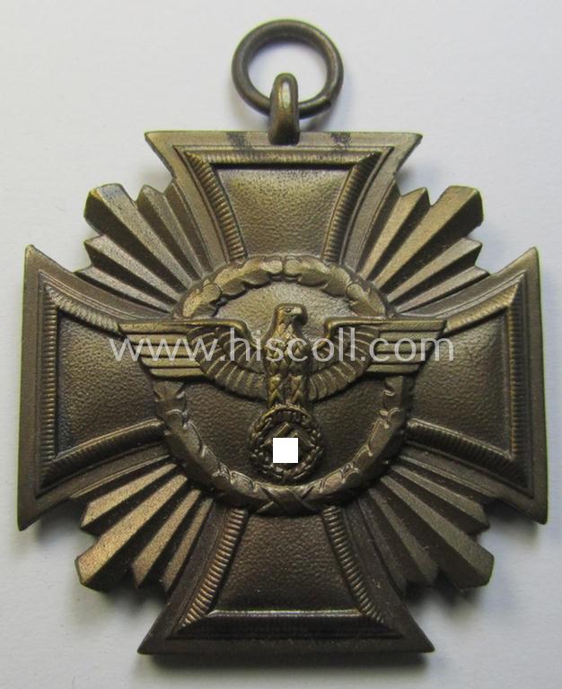 Attractive, 'N.S.D.A.P. Dienstauszeichnung in Bronze' (ie. '3. Stufe für 10 Jahre t. Dienste') being a (typical) non-maker-marked- (and 'light-weight'!) example that comes together with its (full length!) period ribbon (ie. 'Bandabschnitt')