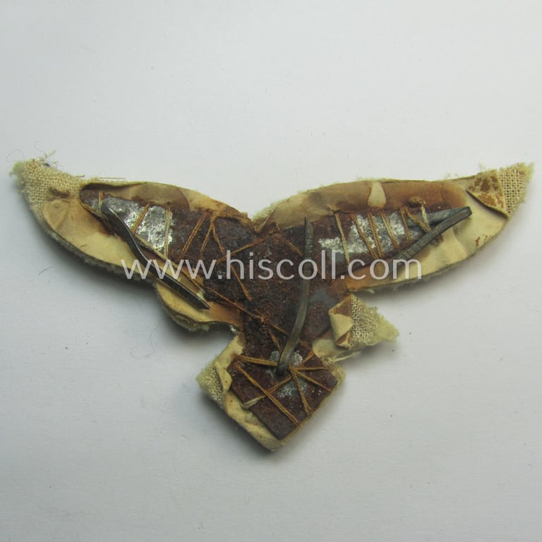 Attractive - and scarcely seen! - WH (Luftwaffe) officers'-type visor-cap eagle being a hand-embroidered example as was specifically used for the white-topped, LW officer-type visor-caps (ie. 'Offz.-Sommer-Schirmmützen')