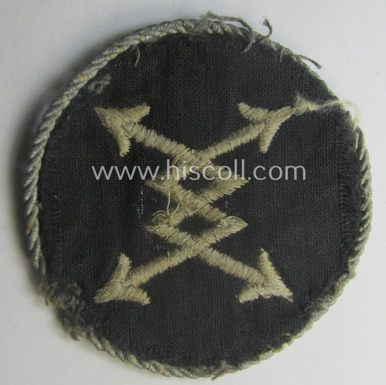WH (Luftwaffe) machine-embroidered, trade- ie. special-career-patch (ie. 'Tätigkeitsabzeichen') having a silver-toned 'Kordel' attached as was intended for: 'LW-Fernsprech'-staffmembers