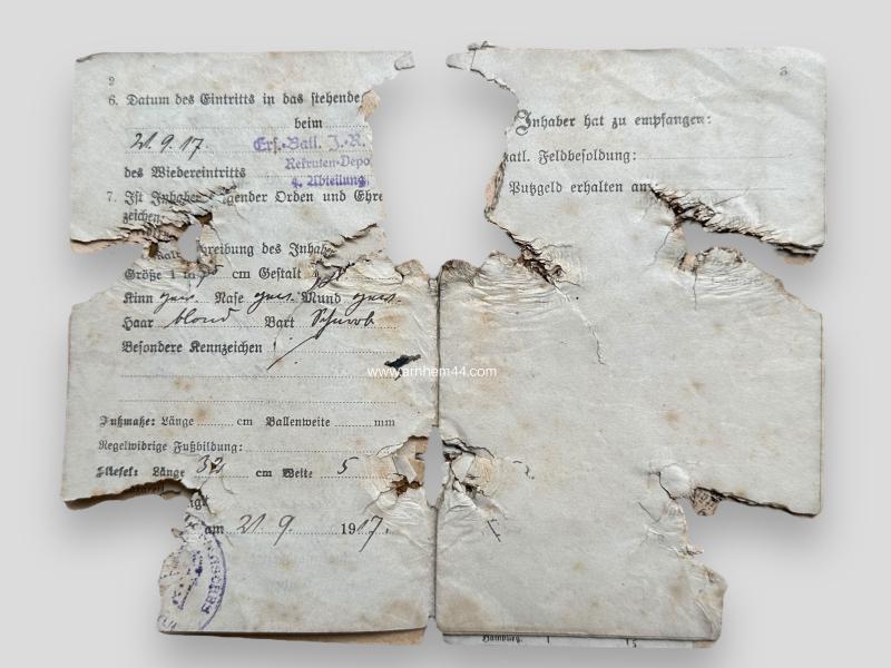 German WWI Battle-Damage Soldbuch