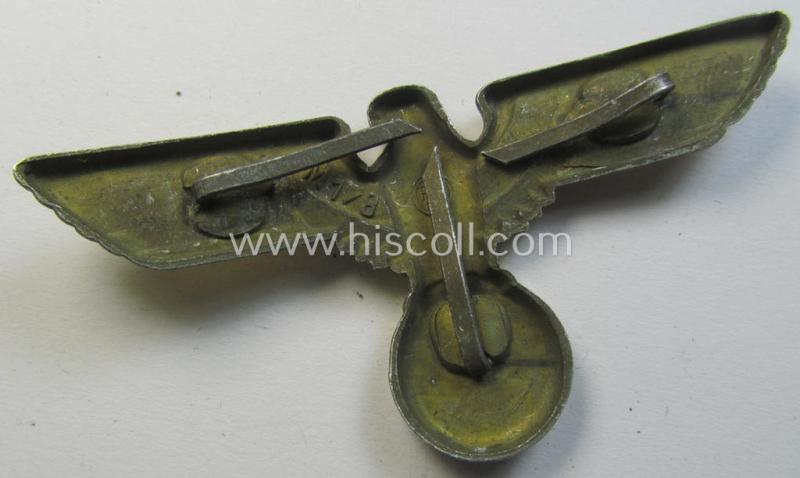 Attractive - bright-golden-toned- and/or: typical 'Feinzink'-based - (political-style) visor- (ie. 'Schirmmützen'-) cap-eagle being a detailed example that is neatly: 'RzM' and/or 'M1/8' marked on its back